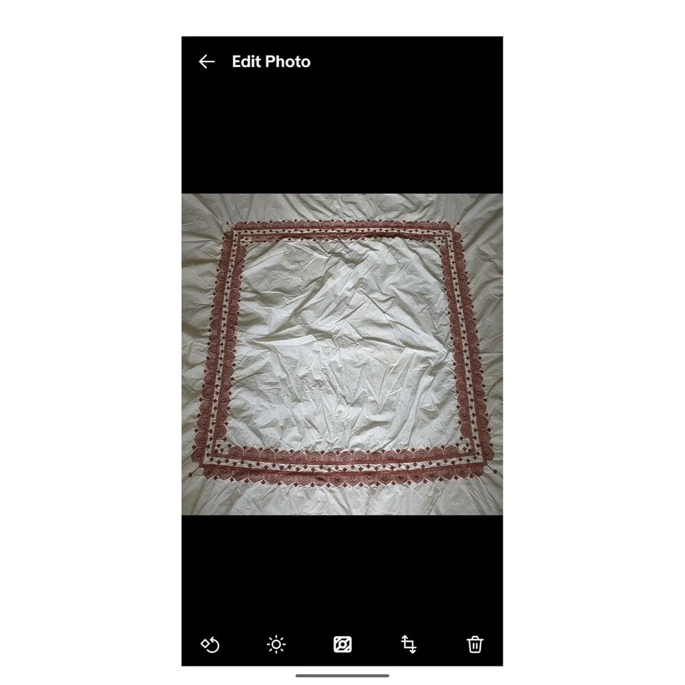 Serena&Lily Duvet Cover Full/Queen White Brown Red Embroidery Geometric Cotton